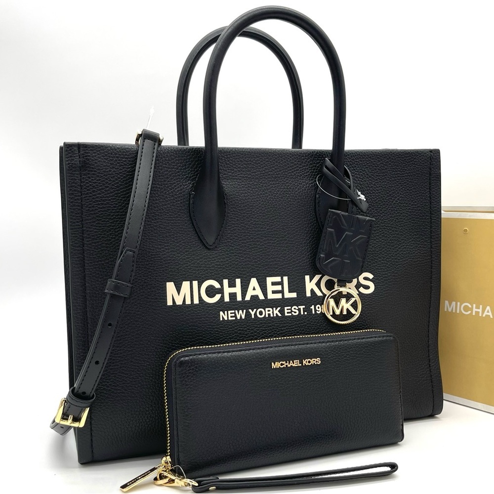 Michael Kors Mirella Medium EW Tote Bag & Continental Wallet Wristlet Bl… - Picture 3 of 11